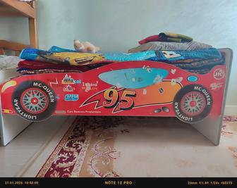 Детская кровать-машина Молния Маккуин, 90х160см, с ортопедическим матрасом