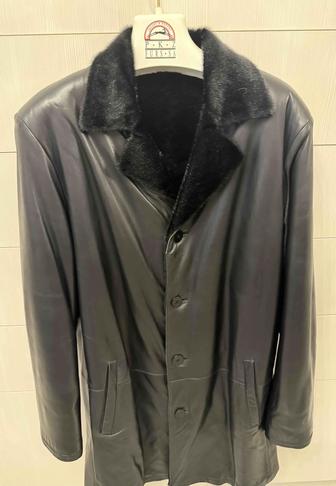 Кожаное пальто мужское с воротником из нерпы