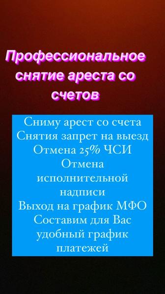 Профессиональное снятие ареста со счетов и составления графика с мфо, банк