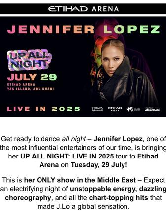 Билеты на концерт JLo Дженнифер Лопес в Абу даби