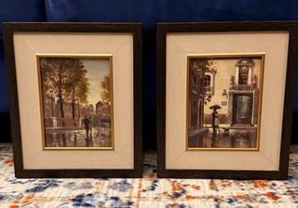 Комплект картин в рамах, европейский городской пейзаж, 2 шт