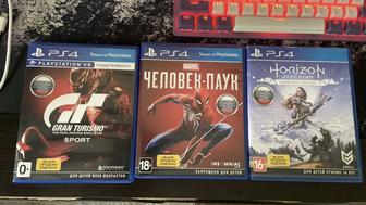 Продам диски на ps4. Человек паук, Horizon zero dawn, gran turismo sport