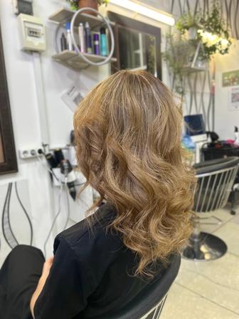 Женская стрижка, укладка волос, покраска на 1 тон, мелирование волос