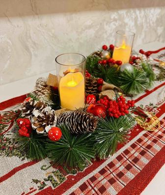 Новогодний хвойный комплект со свечкой (декор, сервировка )