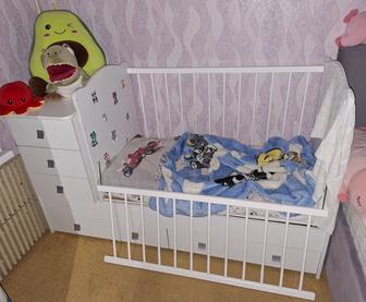 Кроватка-трансформер 2в1 с комодом и матрасом