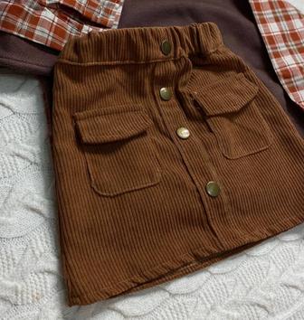 Юбка для девочек, вельвет, коричневый