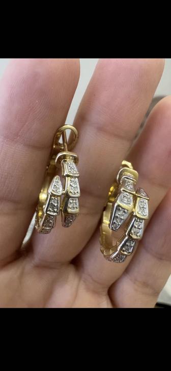 Сережки Булгари змея золото 585 бриллианты вставки