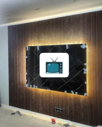 Тв зона подключ,монтаж гибкого мрамора,бамбук панели.