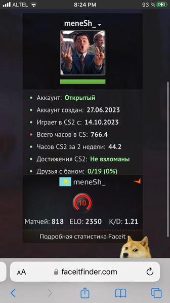 Продажа аккаунт Faceit 10lvl(2350elo)