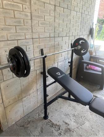 Продам комплект- скамья для жима лежа с олимпийским грифом и дисками