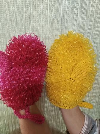 Ручная работа вязанных мочалок