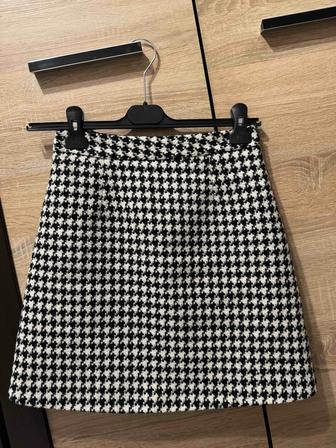 Юбка мини, принт гусиная лапка