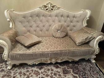 Фараон комплект (2 кресла, диван прямой) обивка велюр, слоновая кость, крем