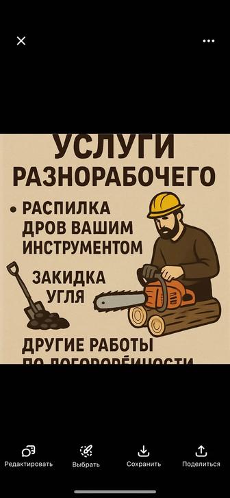 Распилка дров , закидка угля , другие работы по договоренности