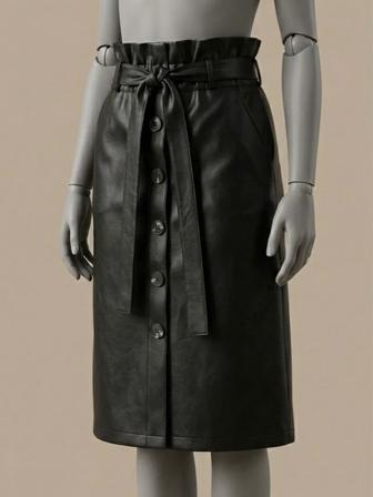 Юбка из экокожи на пуговицах