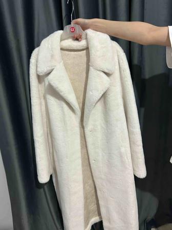 Белая эко-шуба, французская длина