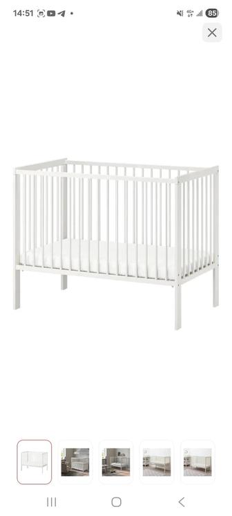 Детская кроватка Ikea Gulliver. С матрасом, в собранном виде, новая.