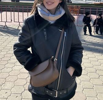 ZARA WOMAN дубленка черная женская, искусственный мех, размер 46
