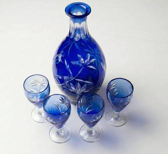 Редкий синий хрусталь (кобальт), графин и рюмки
