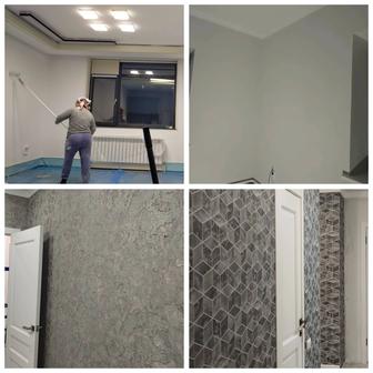 Поклейка обоев, подготовка стен под обои, подкраска галтели, стен.