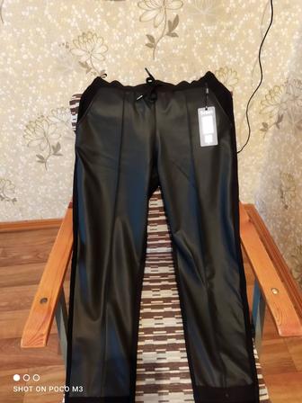 Брюки комбинированные экокожа трикотаж.Стильные Новые Турция.