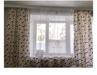 Новые Шторы для кухни. комплект с тюлью, крючками.