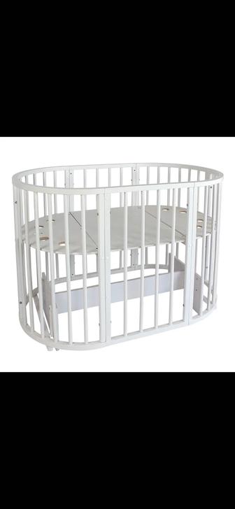 Детская кроватка трансформер 7в1 (круглая / овальная) белая