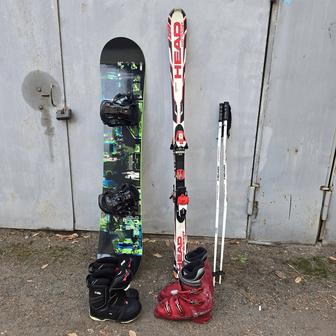 Продам горнолыжные ботинки ,лыжи,сноуборд