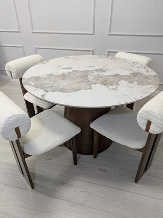 Новый дизайнерский обеденный сет Стол (камень) 4 стула Букле