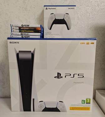 Игровая приставка PlayStation 5 (1 TB) с комплектом игр и контроллера.