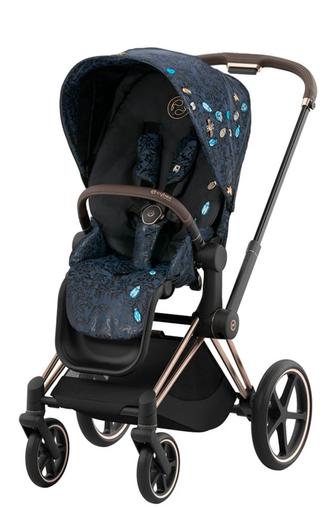 Коляска 2 в 1 Cybex Priam IV FE Jewels of Nature, черно-синий, на раме Rose