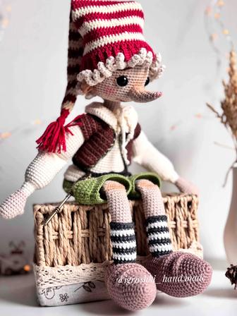 Вязанный Буратино. Ручная работа. Для детей и взрослых.