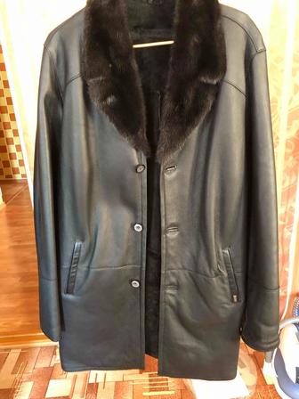 Кожанная зимняя дубленка с норковым шалевым воротником