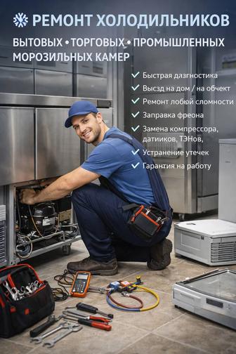 РЕМОНТ ХОЛОДИЛЬНИКОВ 
БЫТОВЫХ ТОРГОВЫХ ПРОМЫШЛЕННЫХ МОРОЗИЛЬНЫХ КАМЕР