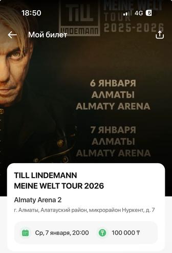 Билеты на концерт TILL LINDEMANN 07.01.2026г