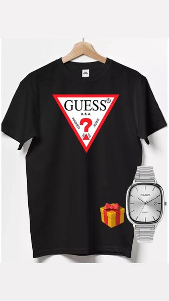 Базовая повседневная футболка GUESS-в подарок часы от Casio