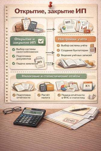 Закрытие/открытие ИП, налоговая/статистическая отчетность, настройка учета