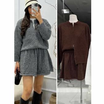 Теплый костюм, кофта и юбка