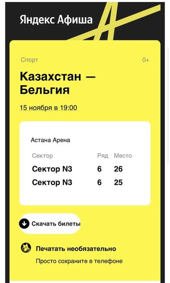 Билет на матч Казахстан-Бельгия