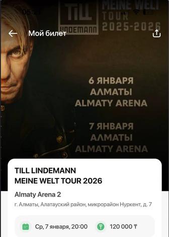 Два билета на концерт Till Lindelmann