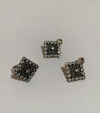 Серебрянный набор кольцо и серьги 925 пробы с позолотой