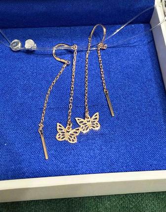 Золотые серьги -цепочки протяжки продевки без вставок зол 585 проба Россия