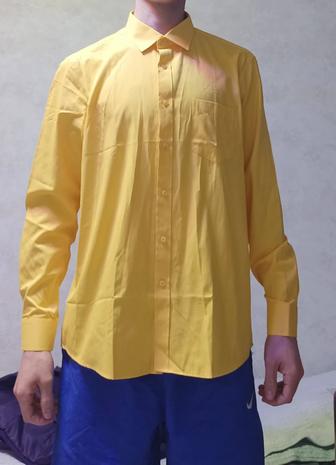 Мужская рубашка цвет яркий горчичный желтый длинный размер XXL 3XL