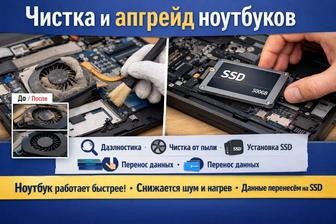 Диагностика и чистка ноутбуков Установка SSD Ускорение работы