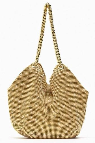 Сумка Zara Mini Tote With Rhinestones, золотой