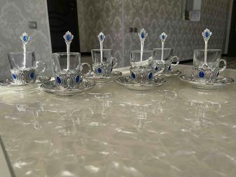 Чайный сервиз с серебром Чашка, ложка, блюдце.