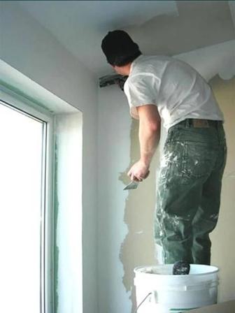 Выполняем работы Левкас,Закатка эмульсией,Откосы,Обои.