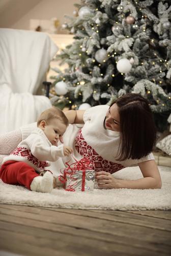 Эксклюзив! Новогодний комплект Ручной работы! Туника и свитер на малыша/шку