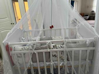 Манеж, матрас, көрпе, жастығы, бортиктерімен