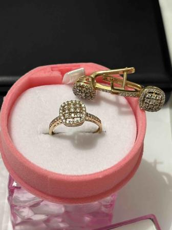 золото набор кольцо и серьги 585 проба